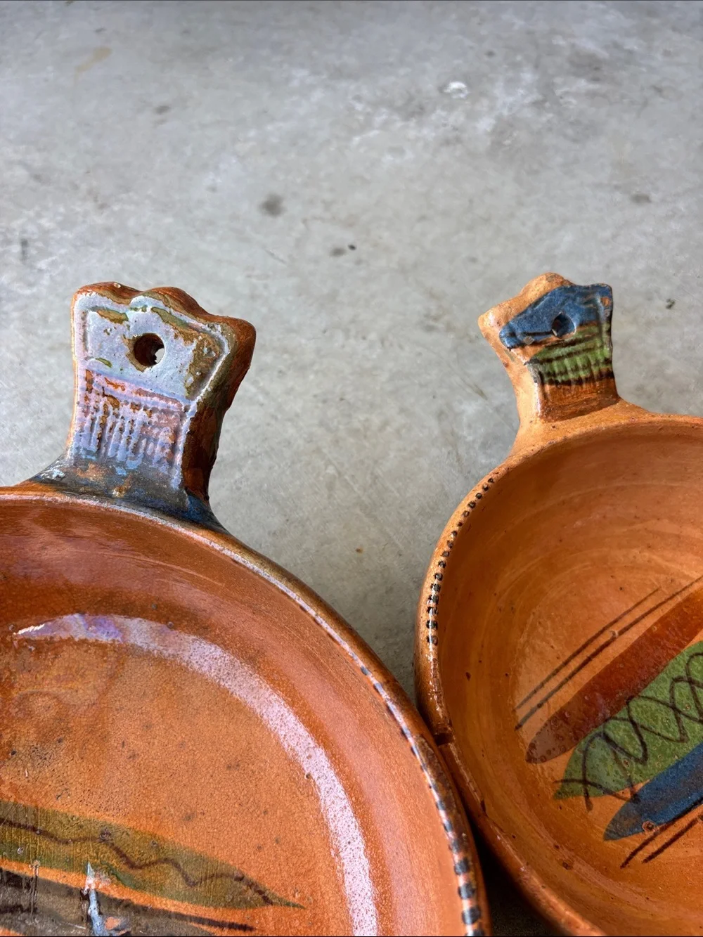 Vintage Mexican Handmade Terracotta cazuela de barro cooking skillets (Set of 2)